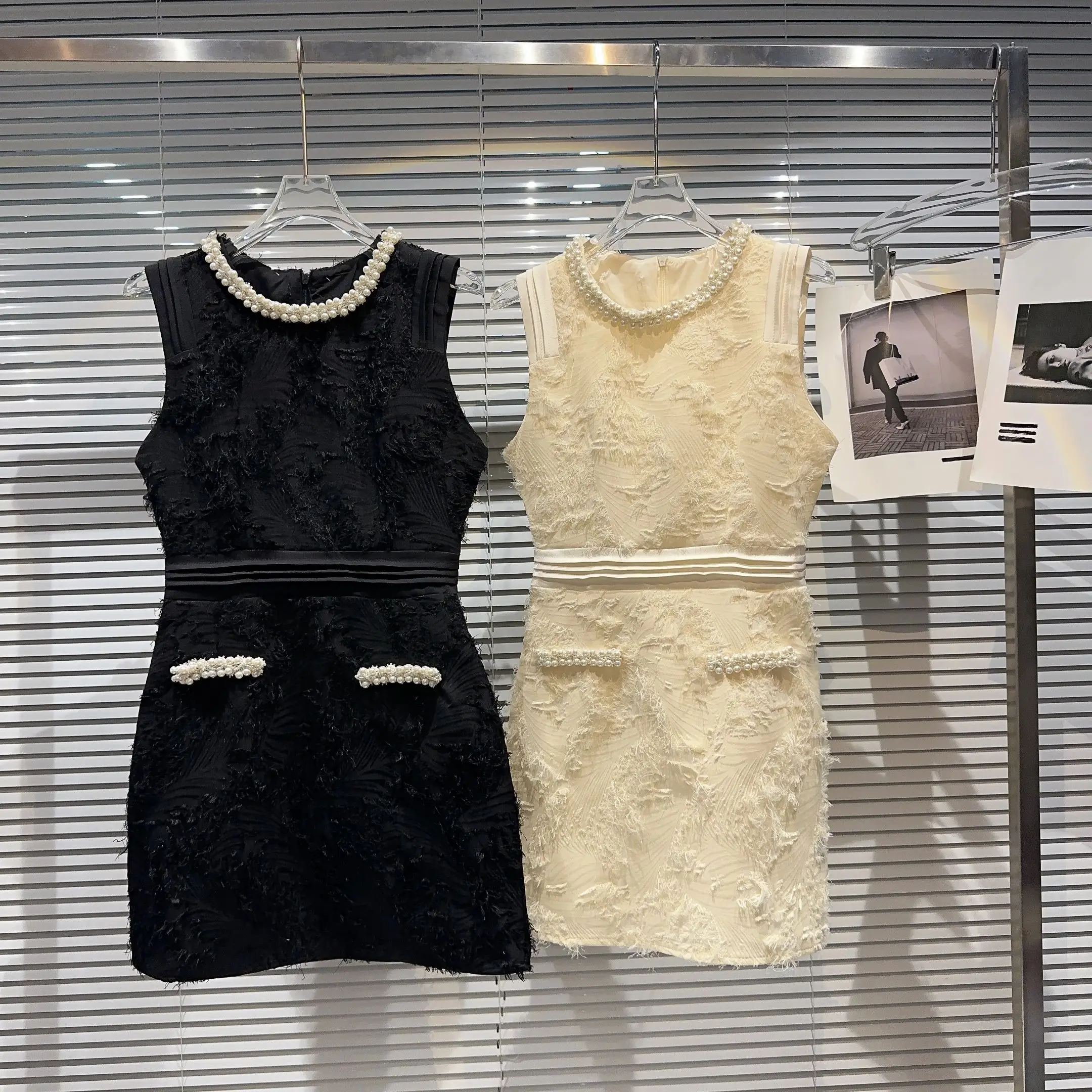 خريف 2025 ياقة لؤلؤية للتخسيس Ele Lady Dr H-Line قطعة واحدة صيفية بدون علامة تجارية مسجلة