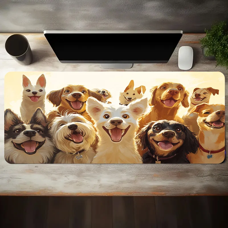 Adorable Group of Happy Dogs Large Gaming Mouse Pad Non-Slip Rubber Desk Mat for Office and Gaming