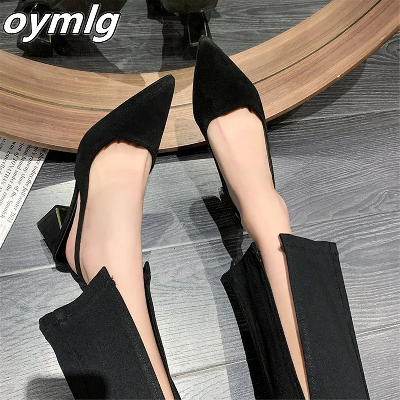 Pointed toe sandals female fairy style summer2022new all-match medium heel buckle thick heel temperament  women shoes high heel