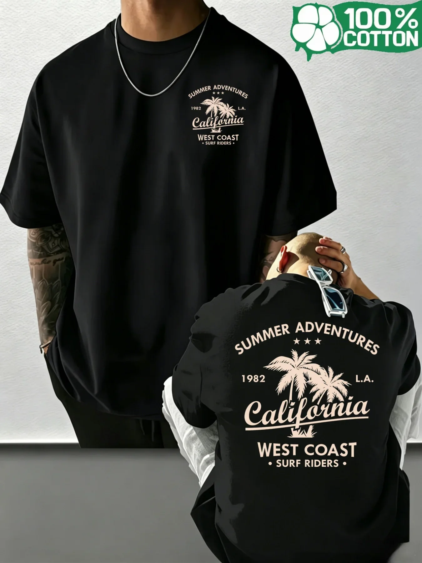 Men California T Shirt 100% Cotton West Coast Summer Adventures Surf Graphic Print Vintage Streetwear Casual Short Sleeve Tee
