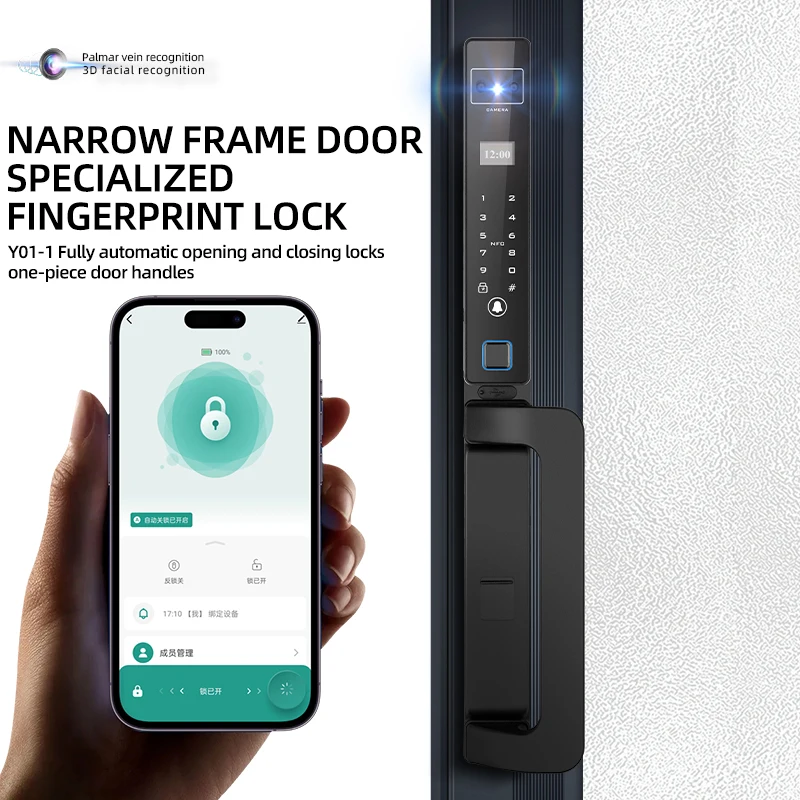 Wholesale Face Recognition Fingerprint Lock 35MM Narrow Bezel Cell Phone Tuya Aluminum Door Code Lock Automatic Smart Door Locks