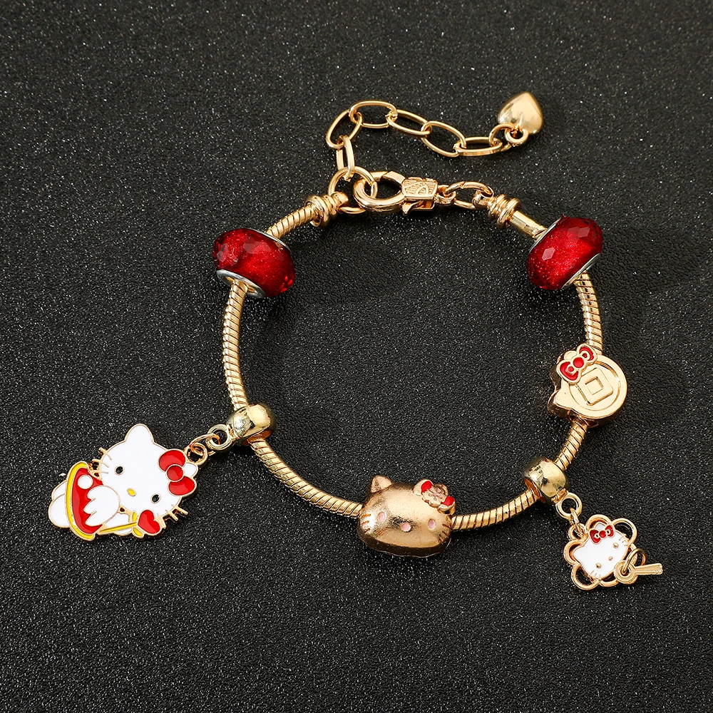 Anime Sanrio Bracelet for Women, Hello Kitty, Charms, Metal Bead, DIY Hand Jewelry Gifts