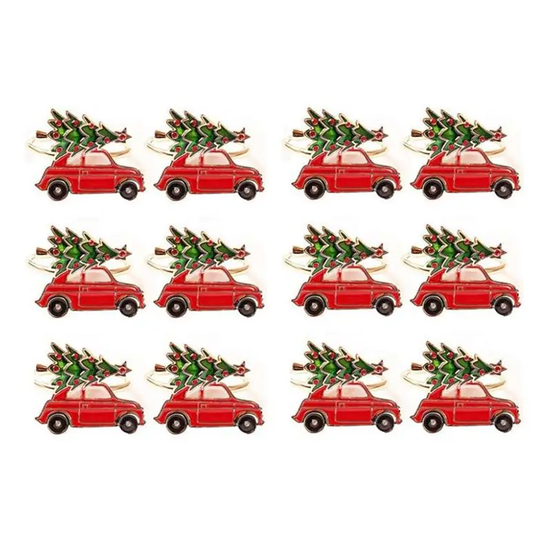 【ELEVATE LIFE】12Pcs Cute Car Shape Metal Christmas Napkin Ring Holder Multicolor Towel Tissue Ring Napkin Buckle Table Decor ABD