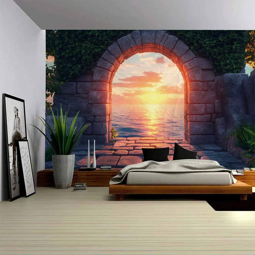 

Stone Wall Balcony Landscape Tapestry Garden Plants Vine Hippie Wall Hanging Cloth Living Room Bedroom Dormitory Decoration