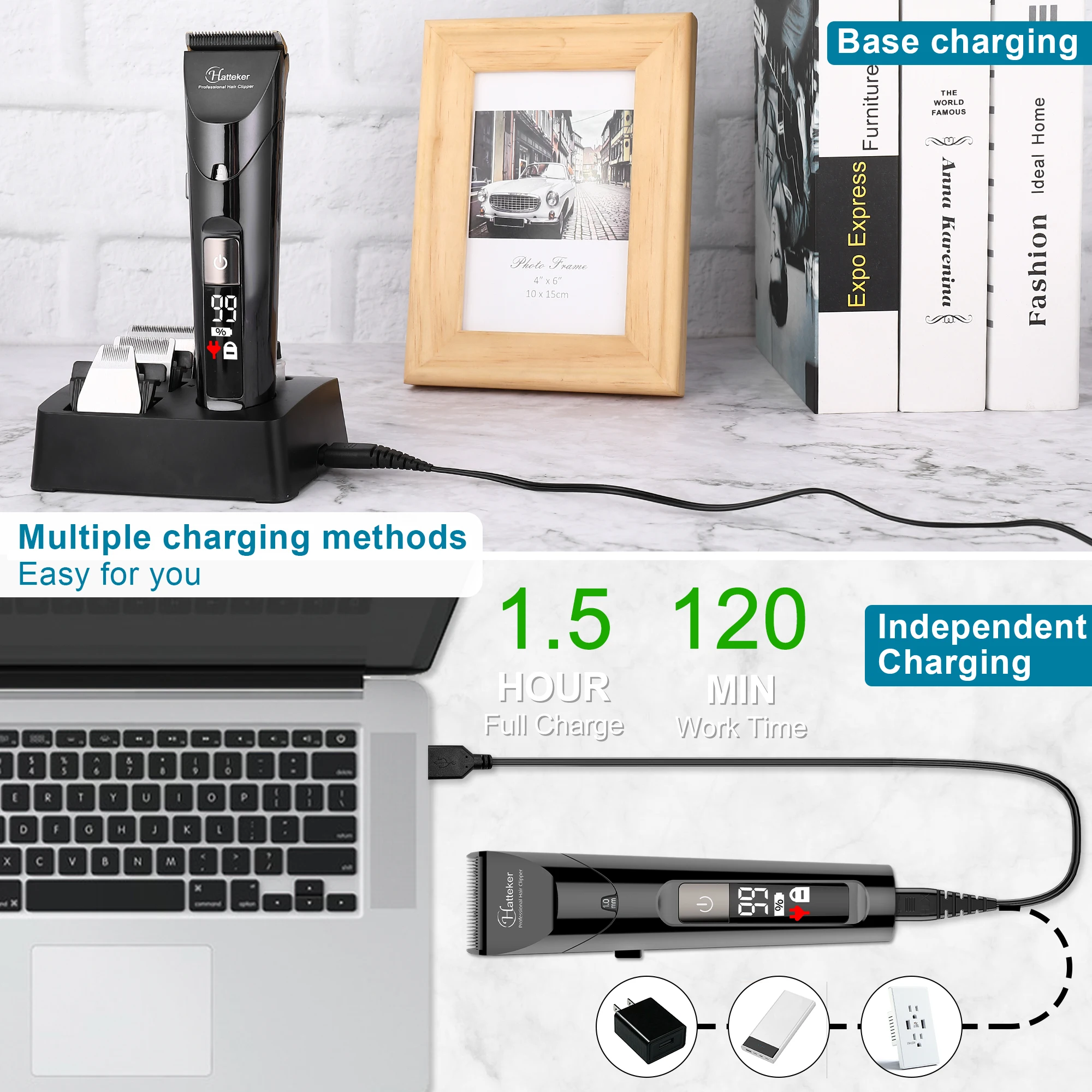 ماكينة قص الشعر الاحترافية من HATTEKER الكل في واحد للرجال ماكينة قص الشعر الكهربائية المقاومة للماء شحن مجاني