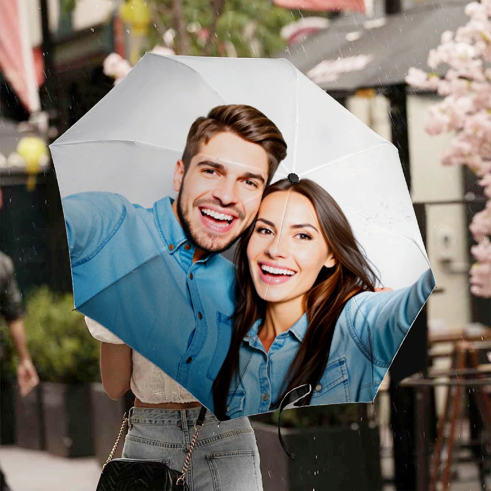 Custom Print Folding Umbrella, Personalized Pattern Photo Customized Compact Travel Umbrella, Windproof Water Repellent UPF50+