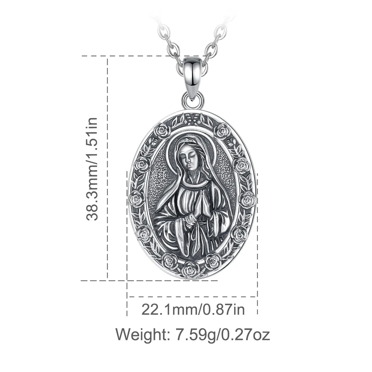 Eudora 925 Sterling Silver Virgin Mary Necklace Cross Prayer Religious Pendant Amulet Flower Vintage Jewelry Gift For Women