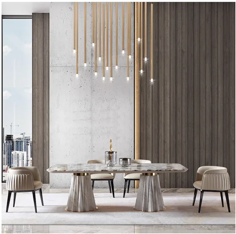 Italian high-end modern light luxury natural marble table American dining table and chair combination