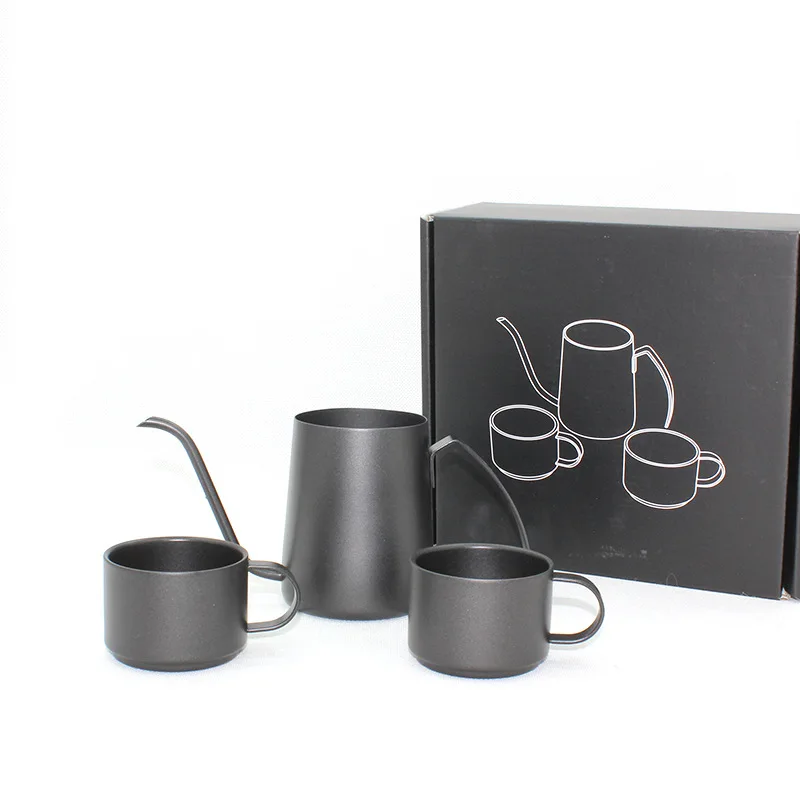 Stainless Steel Coffee Utensil Set, Hand Brewing Pot, Coffee Cup Set, Wilderness Camping, Black