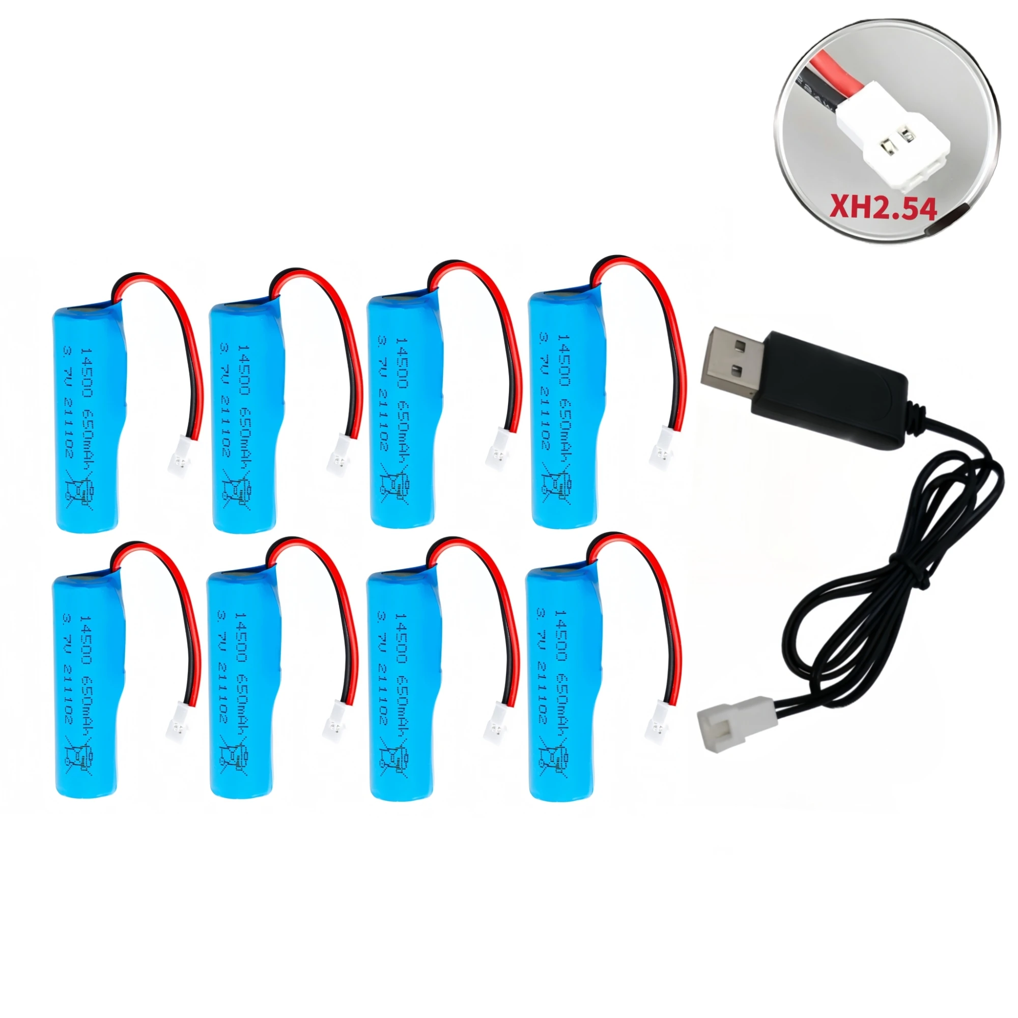 8PCS 14500 Rechargeable Lithium Battery 3.7V 650mAh 10C USB Charger for Q9 RC Boat Q10 RC Speedboat Drone Balance car Toy Shave