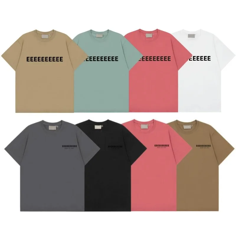 

Brand Double Line New Color Series Men's Short Sleeved Luxury Design Silicone Letter T-shirt High Street Couple Top Base Shirt