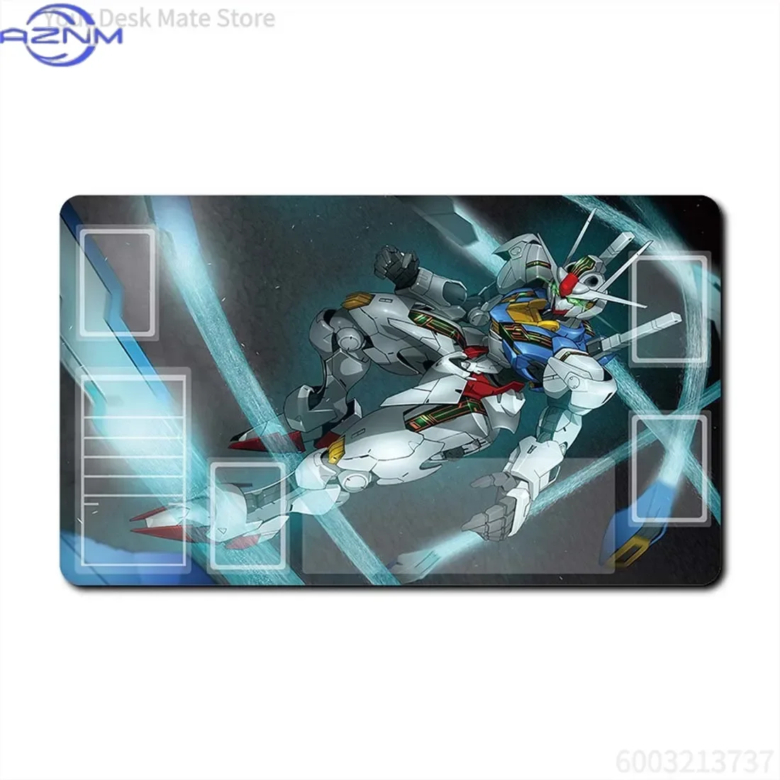 Anime Aerial Gundam Mecha TCG Playmat Mouse Pad, Rubber Anti-slip Gaming Mouse Pad, Cool Blue Light Effect Card Game Zone Print