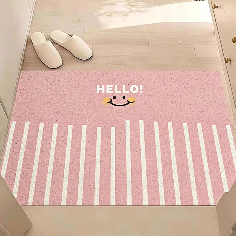 HELLO Welcome Rug Striped Fashion Minimalism Entrance Doormat Silk Ring Dirt Trapping Non-slip Carpet Foyer Rugs Home Decoration
