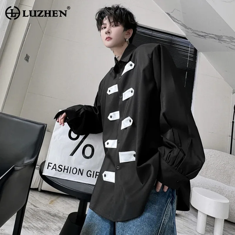 

LUZHEN Long Sleeved Shirt Color Contrast Patchwork Design High Street Wear 2024 New Personalized Casual Handsome Men Tops LZ5165