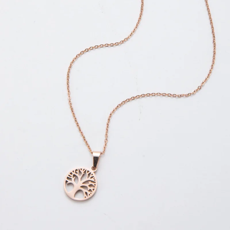 2024 Fashion Gold Color Tree of Life Circle Pendant Necklace for Women Luxury Lucky Tree Stainless Steel Choker Chain Jewelry