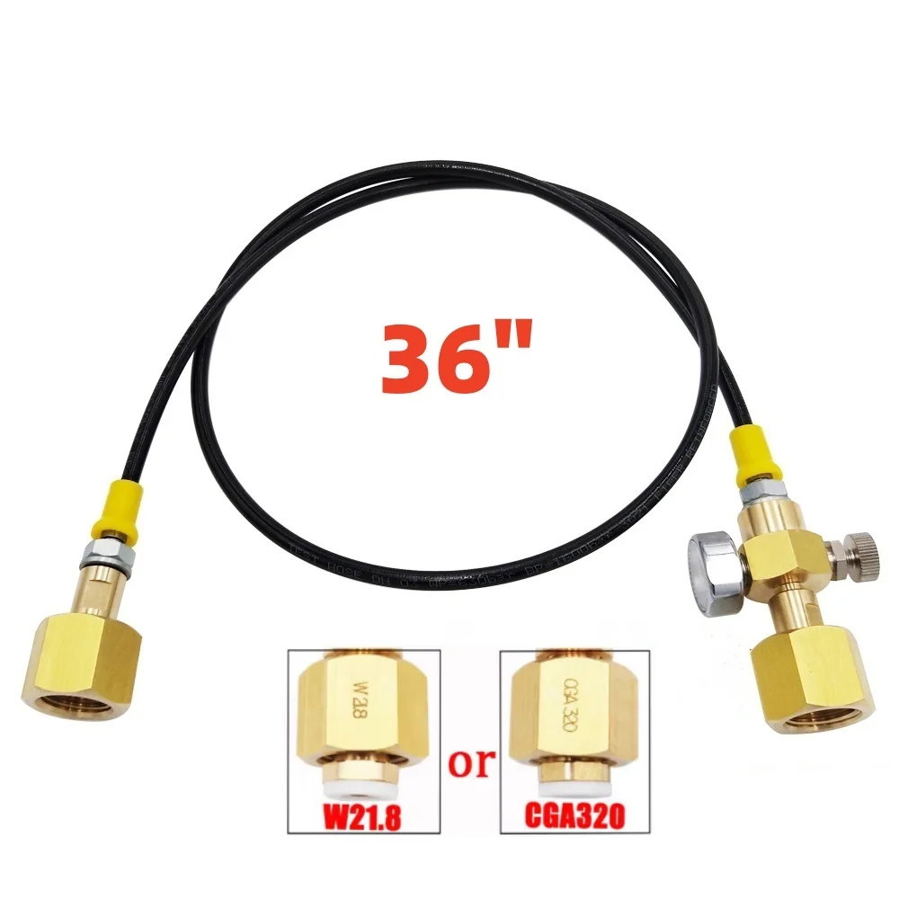 Charging Adaptor Transfer for Argon/CO2 Tank Refill Station W/90cm Hose Or Steel Braided Hose CGA320 W21.8-14 DIN477