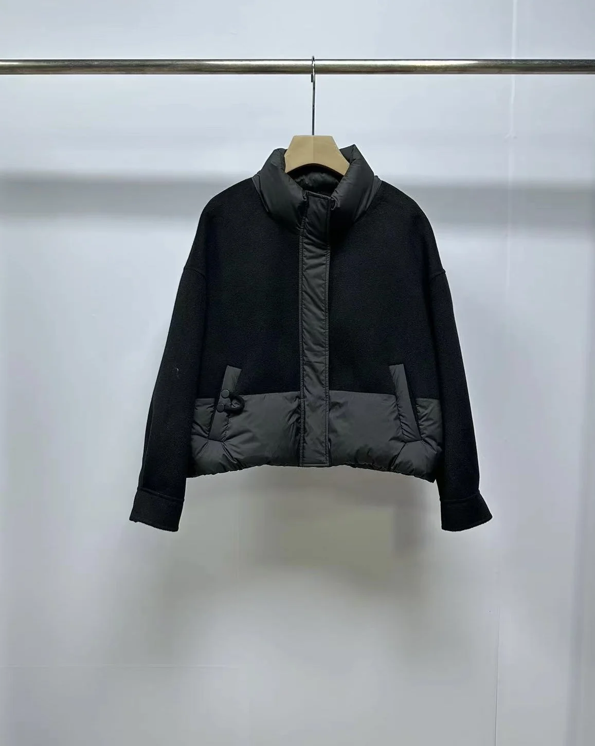 Double-Sided Cashmere Jacket for Female, Spliced White Goose Down, Lightweight Short Down Jacket, High-End, Autumn and Winter