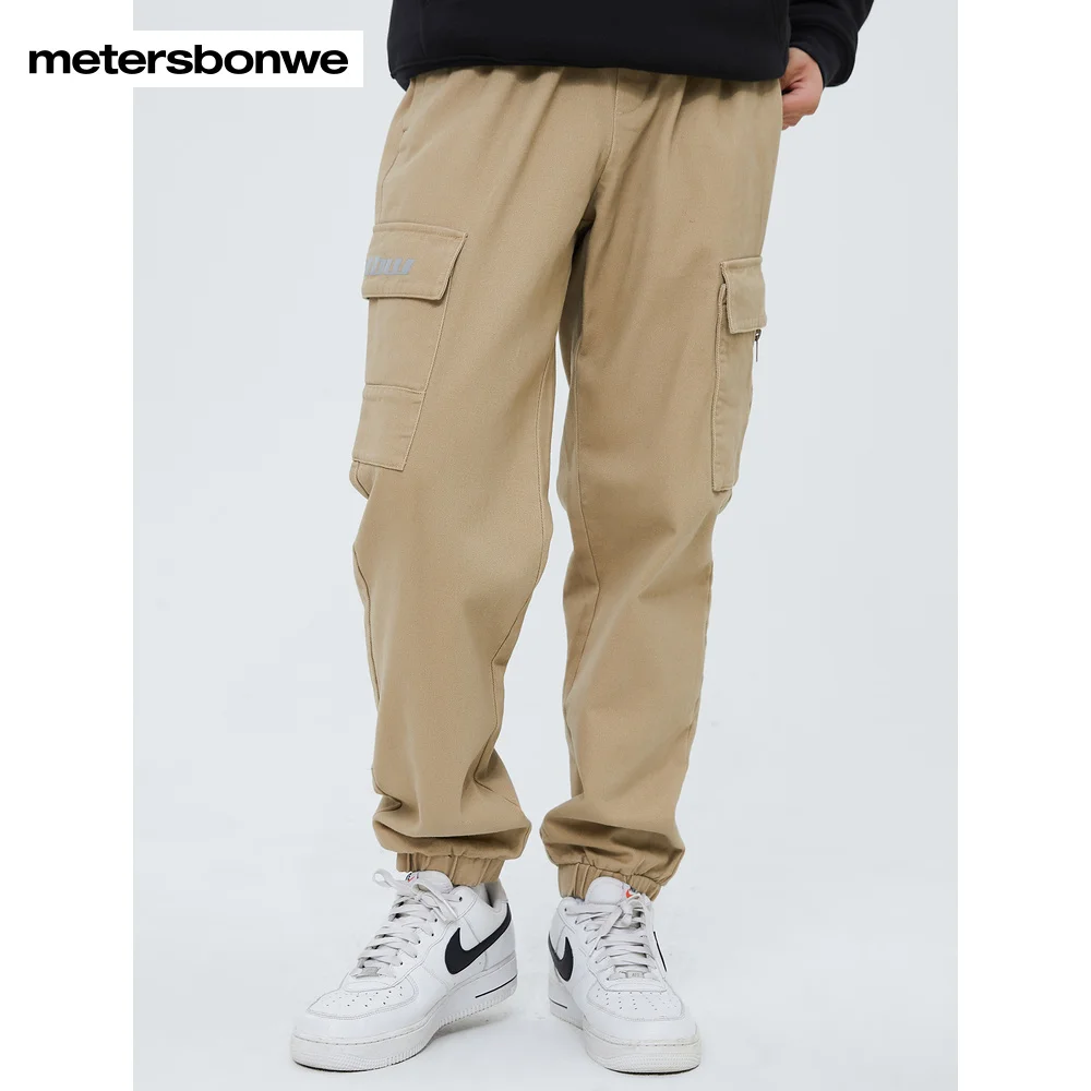 

Metersbonwe-Men's 100%Cotton Woven Cargo Trousers Fleese-Lined Thickend Many Pockets Jogger Sweatpants Workout Jogging Winter