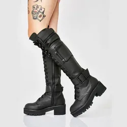 British Style Women's Boots Knee High Bohemian Concise Knight Boots4CM Square Heel Autumn and Winter Low Heeled Thick Soled Boot
