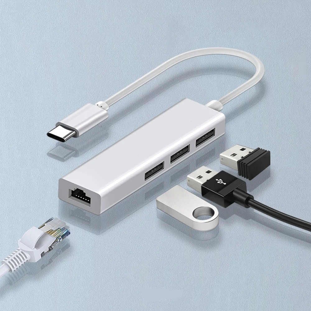 TYPE-C to RJ45 Lan Network Card 4 in 1 USB 2.0 Hub For Laptop Adapter Computer 4 Port Dock Station RJ45 Notebook Type-C Splitter
