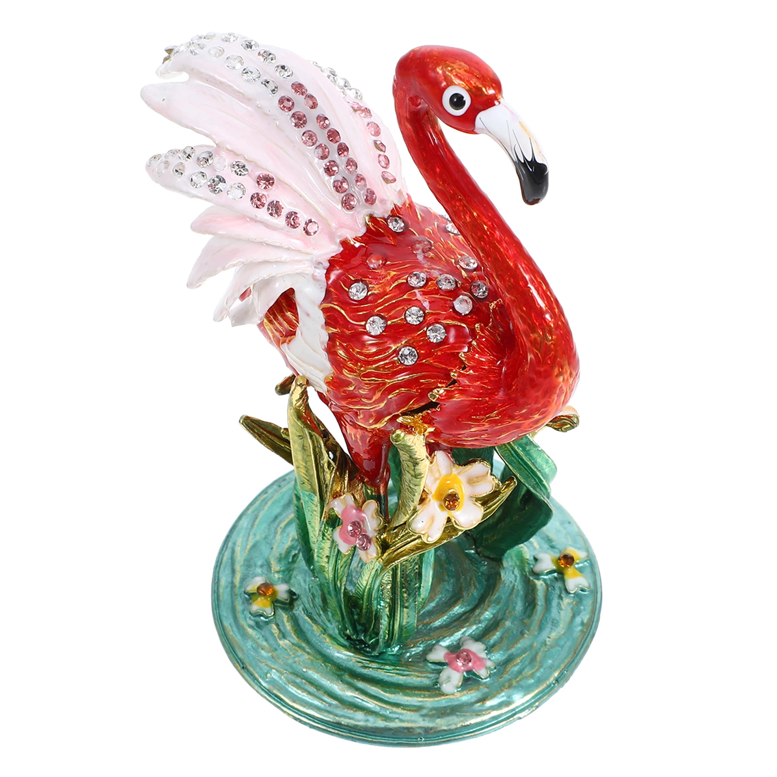 

Flamingo Jewelry Box Bird Statue Vintage Mini Office Birthday Decor Zinc Alloy Multifunctional Organizer Durability Portable