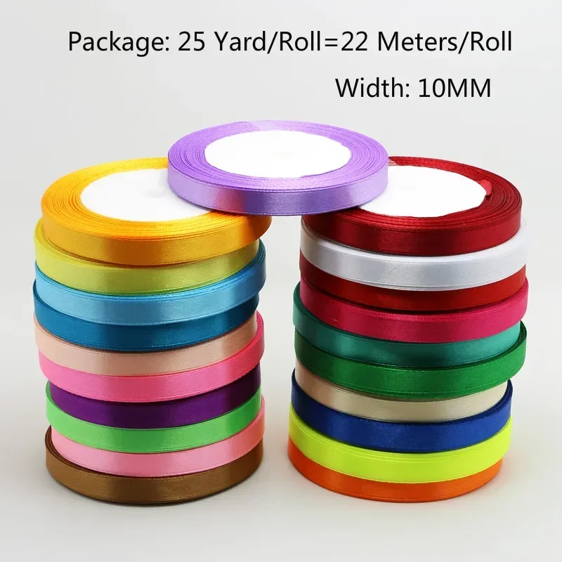 25Yards Satin Silk Ribbon 10mm Ribbon Wedding Party Christmas Flowers Decor Gifts DIY Sewing Fabric DIY Handmade Bow Ribbons