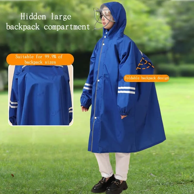 New Trench Style Raincoat for Adults – Waterproof Windbreaker with Backpack Compatible Reflective Strips for Cycling Hiking Unis