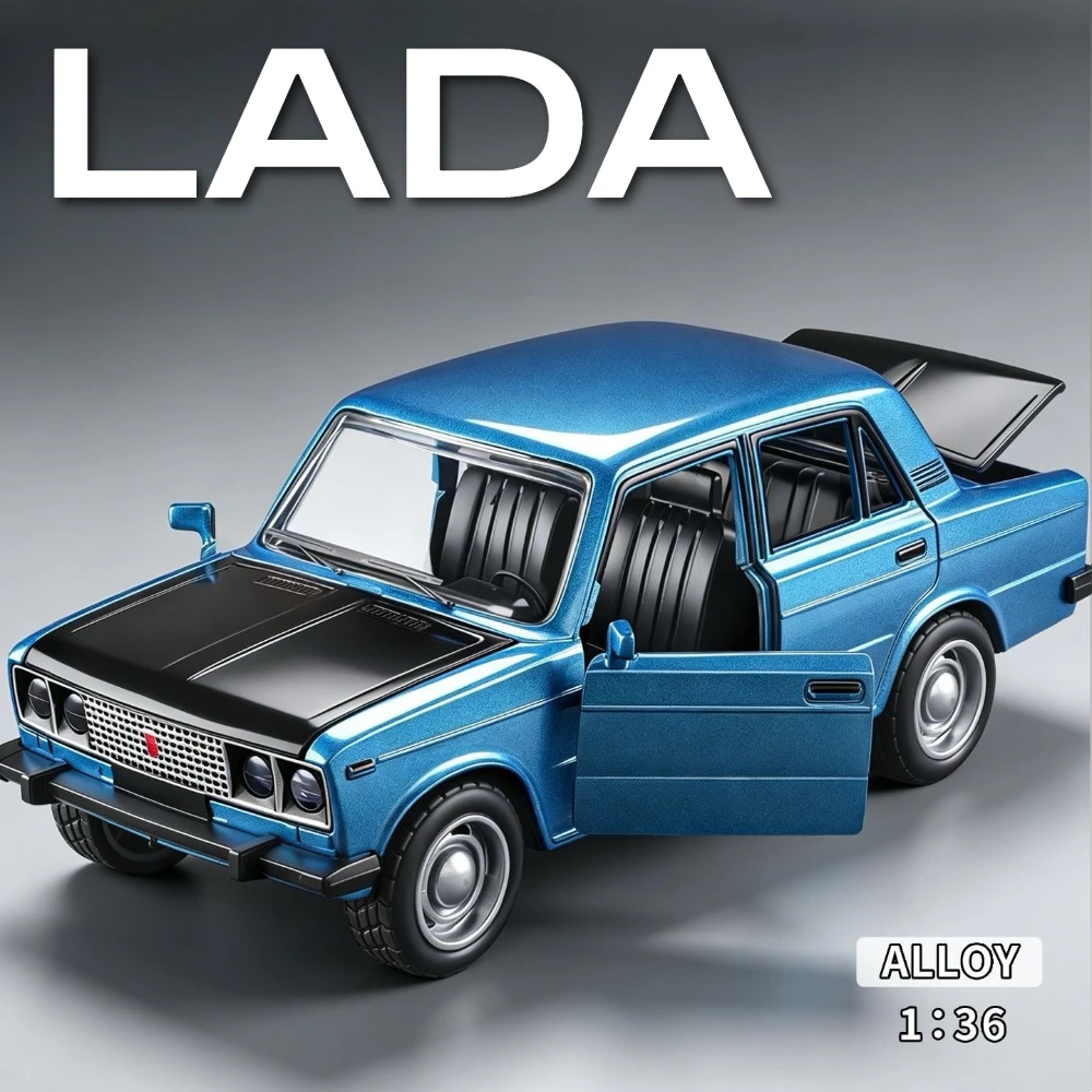 1:36 Retro Sedan Lada Dual Light Car Model Toy Openable Hood Exquisite Tires Fine Details Vehicles Gift for Models Enthusiasts