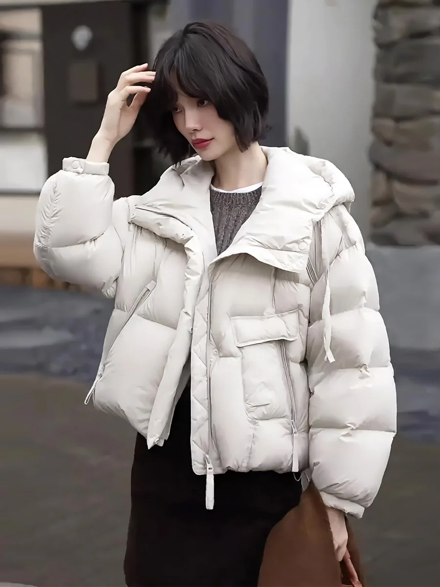 

Women's ort White Du down Jaet Winter Warm Coat Trendy Hat Design Thiened Commute Sle Color Pure Color