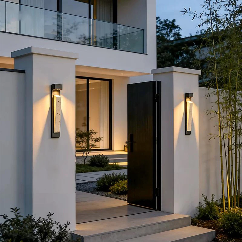 Outdoor LED Wall Lamp Waterproof Wabi-Sabi Style Yellow Travertine Courtyard Lamp Garden Terrace Villa Gate Doorplate Wall Light
