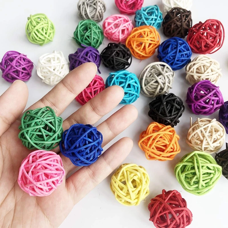 10Pcs 3/4/5CM Rattan Ball Round Heart Takraw DIY Wedding Christmas Decoration Supplies for Home Room Decor Children's Gifts Toys