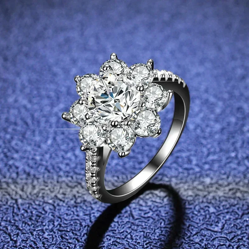 

Platinum PT950 1 Ct 2 Ct Moissanite Diamond Rings Women's Ring Sunflower Flower Diamond Ring Wedding Rings For Women Jewelry