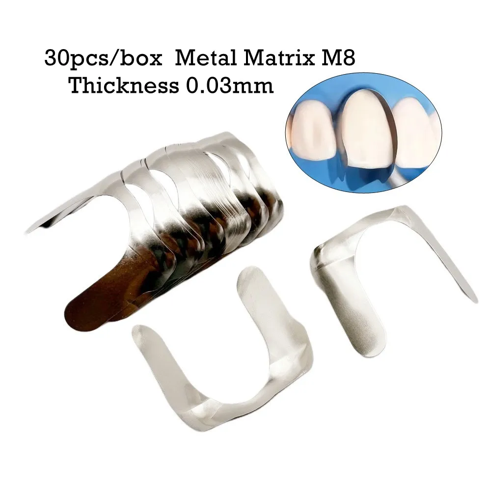 30pcs/box Dental Contoured Anterior Matrix System Metal Matrix Bands 0.03mm M8 Matrices Sectional