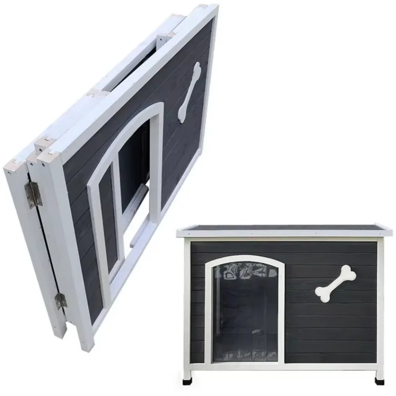 Large Pine Wood Dog House Outdoor/Indoor Kennel Windproof Anti-Chewing Frame Raised Feet Square Push-Up Closure Weatherproof