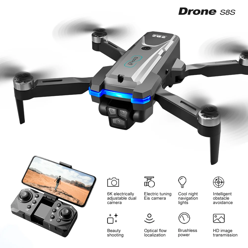 Nowy Dron S8S RC 8K professinalny szeroki kąt trzy kamera HD optyczny Dron do unikania przeszkód składany Quadcopter WIFI