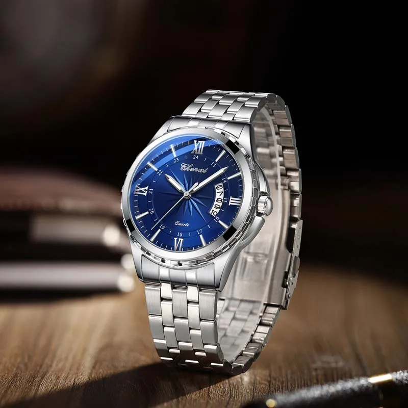 CHENXI Brand Silver Man Watch Fashion Business Waterproof Calendar Quartz Wristwatch Men's Clock  Stainless Steel