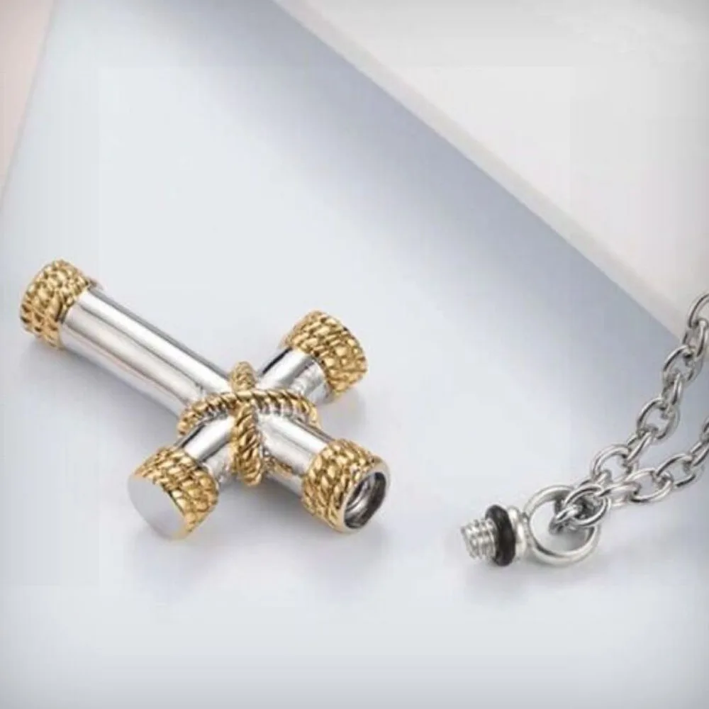 Stainless Steel Cross Perfume Bottle Box Pendants Jewelry Pet Urn Cremation Memorial Put In Ashes Holder Pendant Necklace