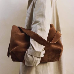 Luxury Genuine Leather Women Bags 2025 Spring Cow Suede Shoulder Bags Women Retro Gold Buckle Large Capacity Totes Lady Handbags