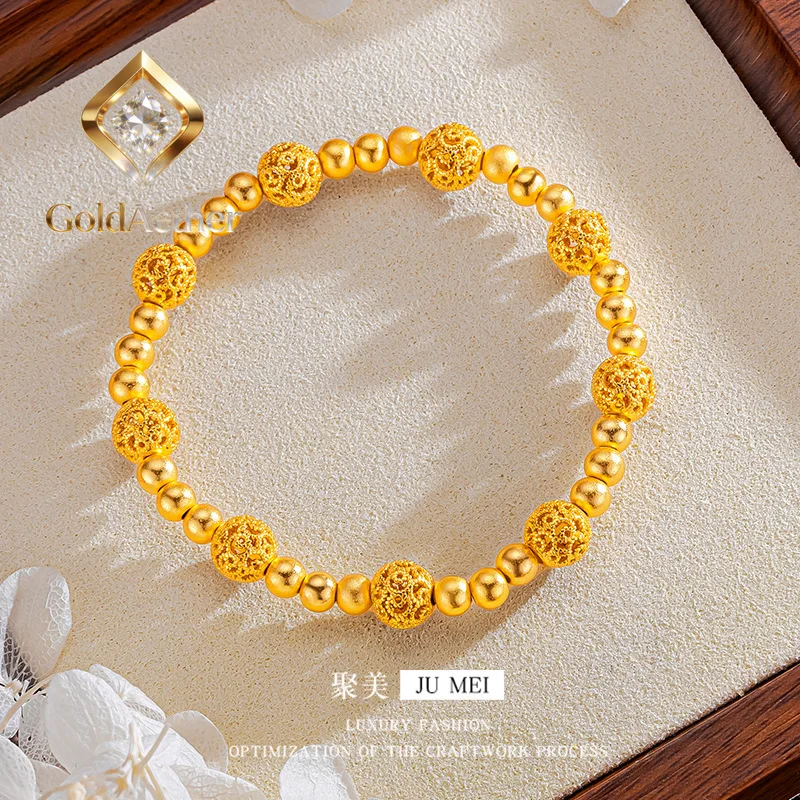 

GoldAether National Style 9999 24K Real Gold Bracelet Ancient Style Round Bead Bracelet Transport Bracelet Versatile National St