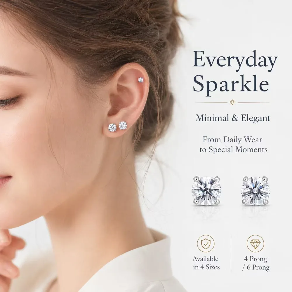 

GRA Certified Moissanite Stud Earrings for Women Men 4/6 Claw S925 Silver D Color Round Cut Ear Studs 3-6.5mm Fine Jewelry Gift