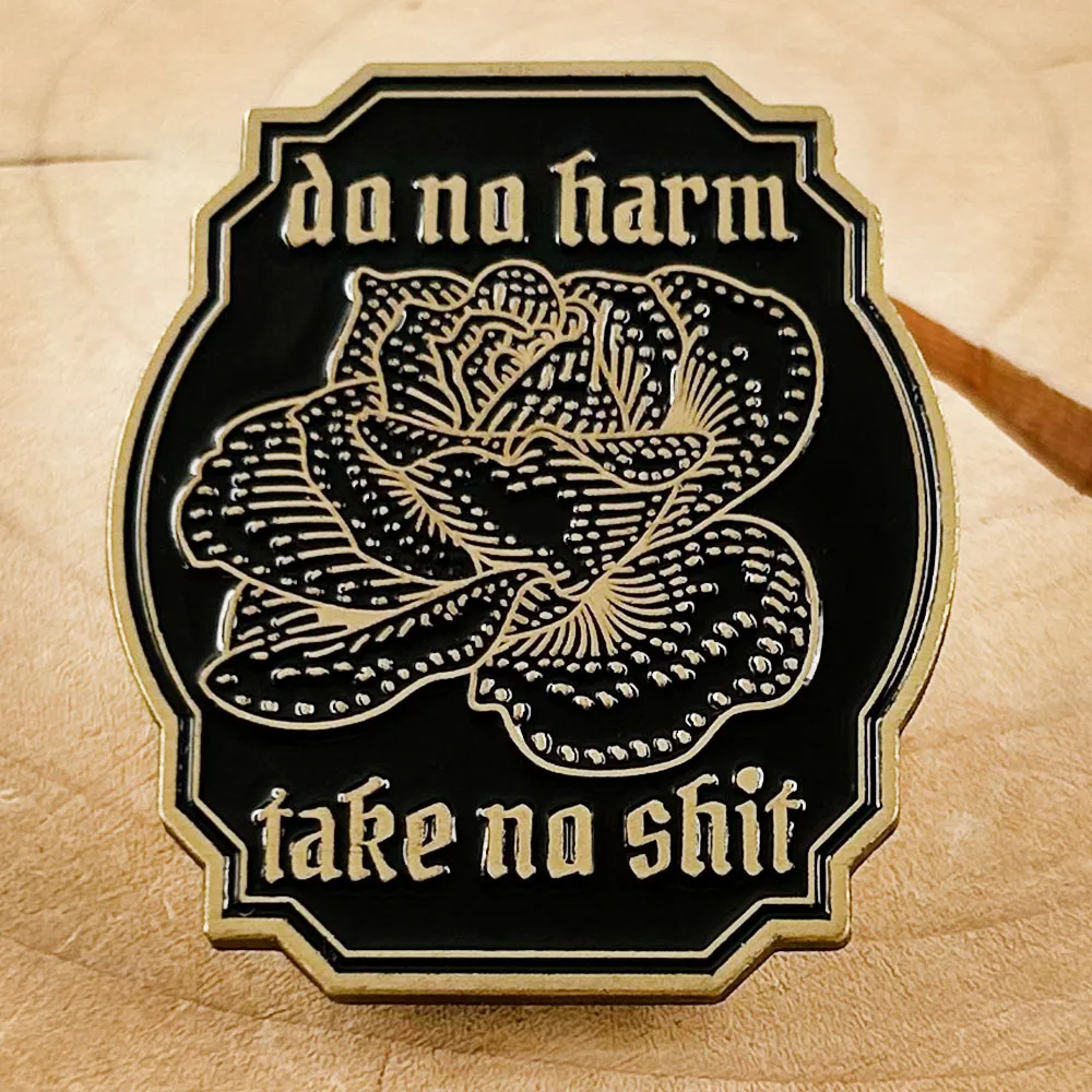 Do No Harm Enamel Pin Rose Badge Vintage Metal Brooch Dark Jewelry Novelty Fun Backpack Decorative