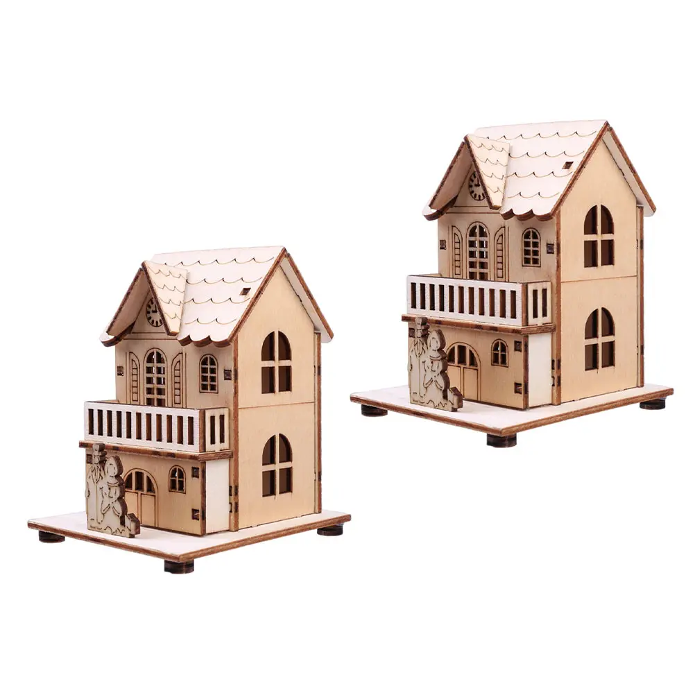 2 قطعة ديكور مضيئة عيد الميلاد منزل خشبي مذكرة مهرجان المشهد الزينة توهج المقصورة عيد الميلاد المنزل بار مطعم متجر