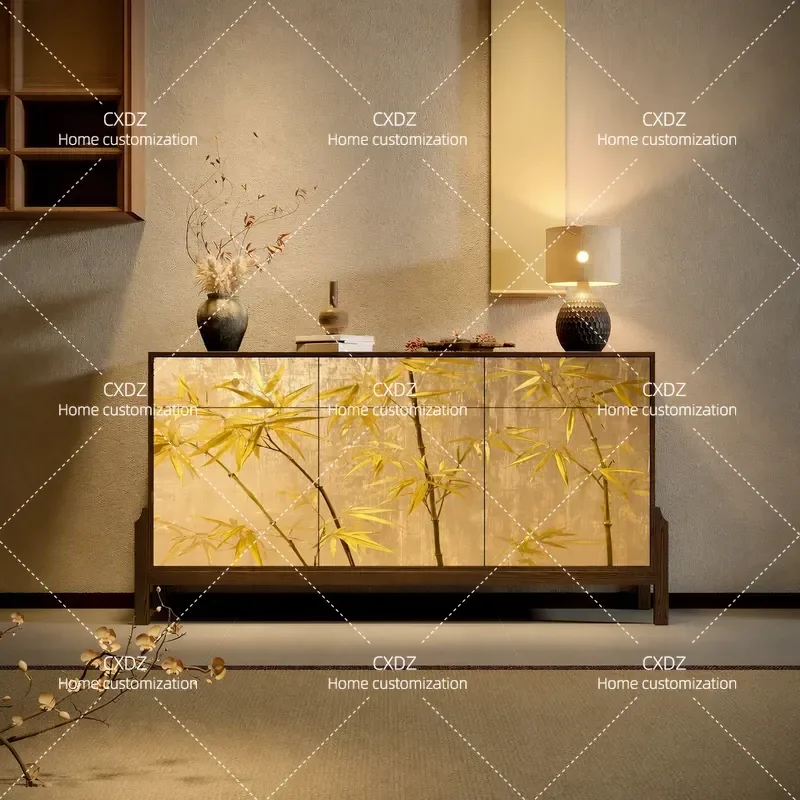 Song style painted golden bamboo picture bucket cabinet solid wood tea room dining side cabinet bedroom storage cabinet