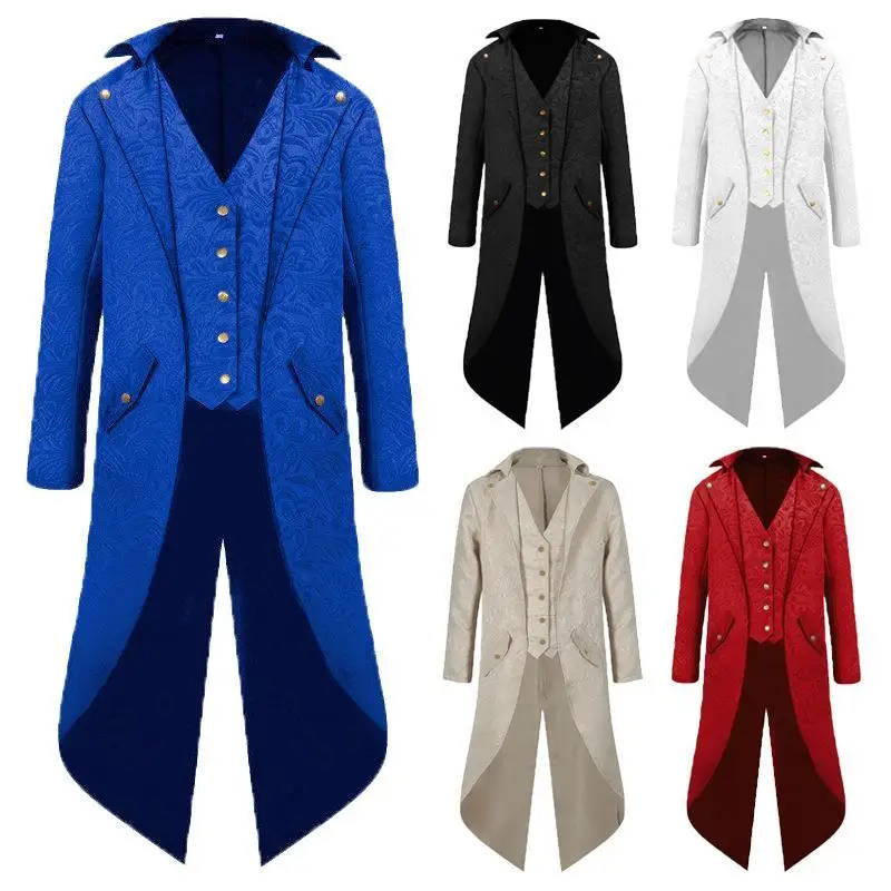 Anman New Vintage Medieval loween Men's Long St Punk Tailcoat Par Banquet Faionable Leather PU Wedding omsmen