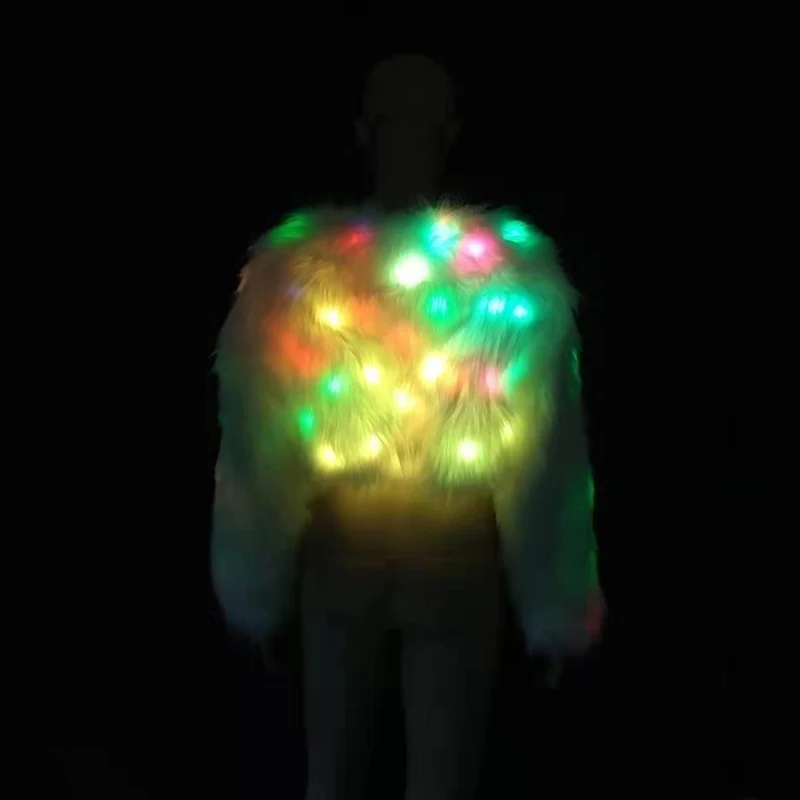 Casacos curtos coloridos com iluminação LED remota para mulheres, jaqueta curta para trajes de boate, desempenho do Dia das Bruxas