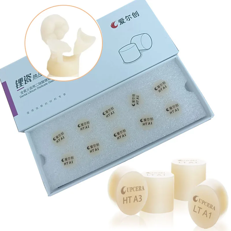 

10Pcs/Box Upcera Press Glass Ceramic Ingots Dental Press Glass Ceramic Blocks Disilicate Lithium Block HT/LT A1 -A4 B1-BL4