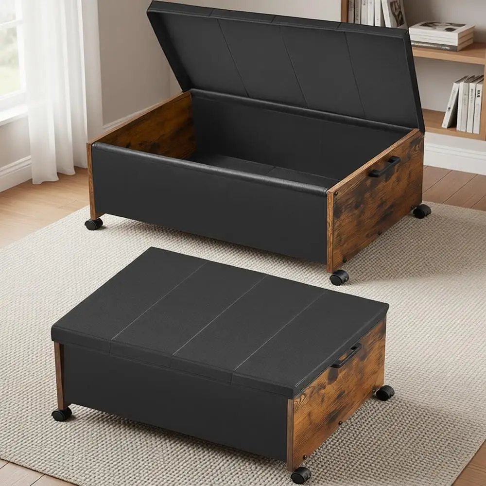 

Durable Wooden Underbed Storage Boxes with Wheels, 2-Pack, Heavy-Duty Organizers