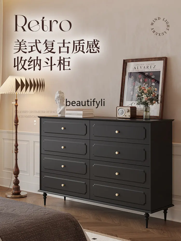 American Retro Bedroom Chest of Drawers Tailstock Storage Cabinet Antique Style Living Room Storage Side Cabinet TV Cabinet