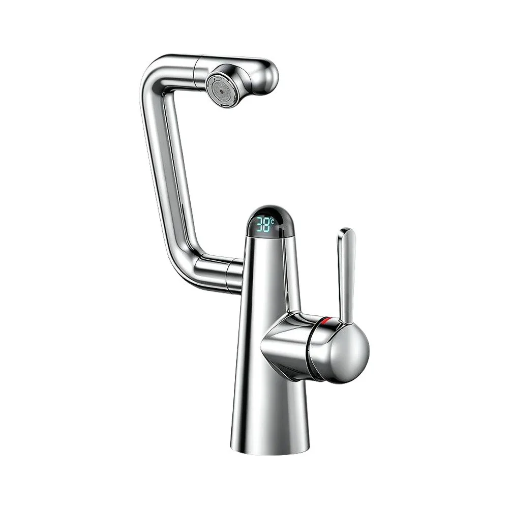 Robotic Arm Style Copper Faucet with Digital for temp Display for Bathroom Vanity 15.5x27cm Single Handle Soft Jet Stream