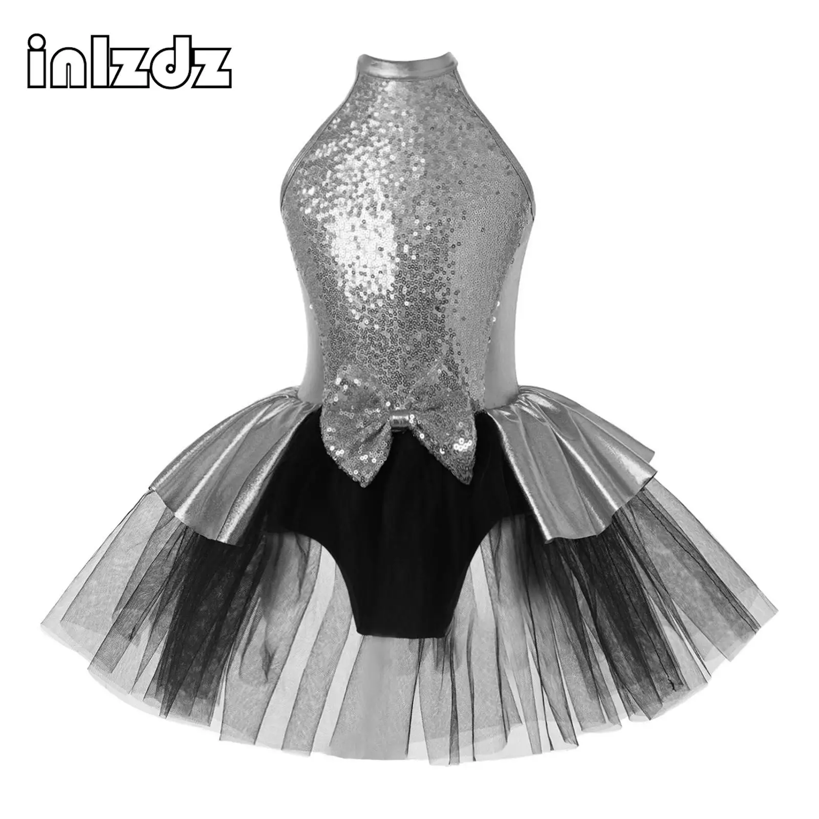 

Kids Girls Ballet Dance Tutu Dress Sparkly Sequins Bowknot Leotard Ballerina Dancewear Gymnastics Skating Performance Costume